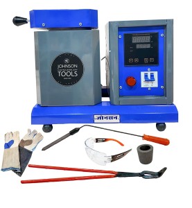 Johnson Tools JTMF-1K Melting Furnace For Gold and Silver -Capacity 1Kg, Volts 230v, Size - 41 x 22 x 36 cm (Color - Blue, Heavy Quality Model)